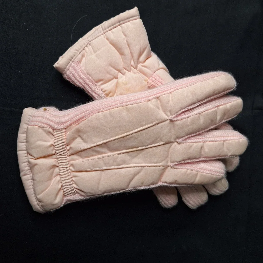 Fownes Vintage Womens Pink Quilted Winter Gloves Knit Trim Size‎ B WPL 9522